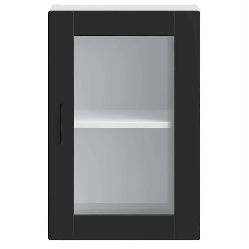 Wall Mounted Kitchen Cabinet Black Glass Door Storage Organizer Home Furniture