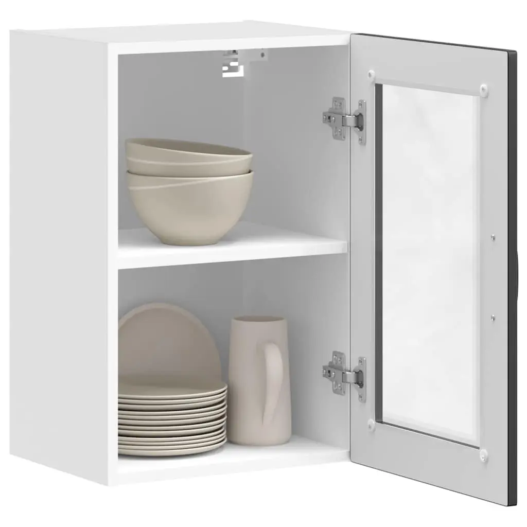 Wall Mounted Kitchen Cabinet Black Glass Door Storage Organizer Home Furniture