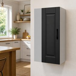 Kitchen Wall Cabinet Black Storage Unit Engineered Wood Mounted Organizer
