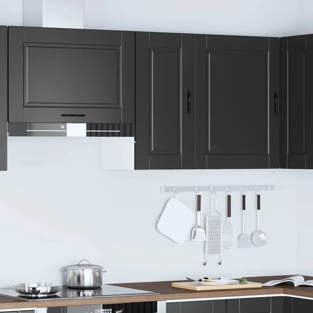 Kitchen Wall Cabinet Black Storage Unit Engineered Wood Mounted Organizer