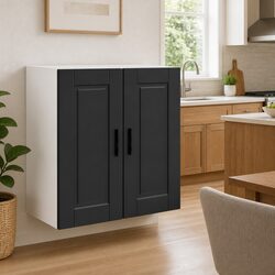 Kitchen Wall Cabinet Black Engineered Wood Storage Organizer with Door