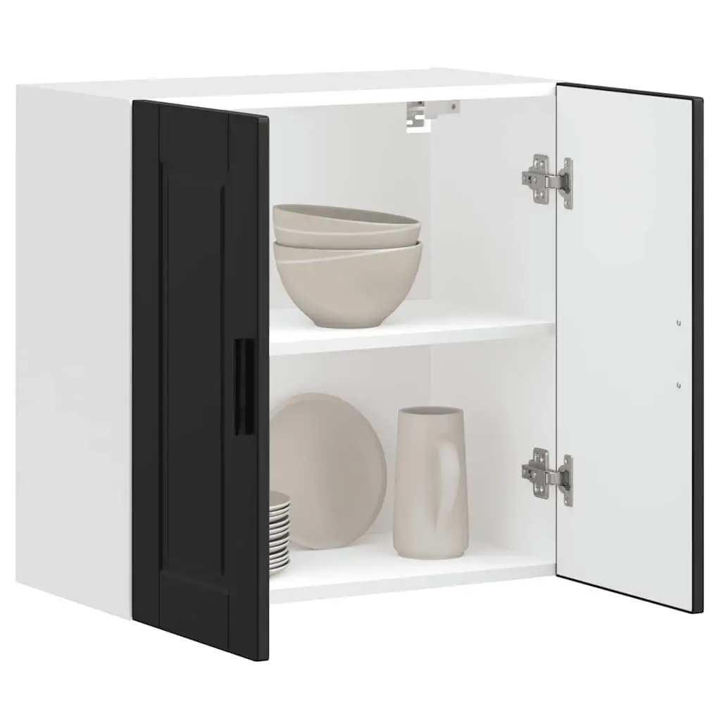 Black Engineered Wood Wall-Mounted Kitchen Cabinet Storage Organizer with Door