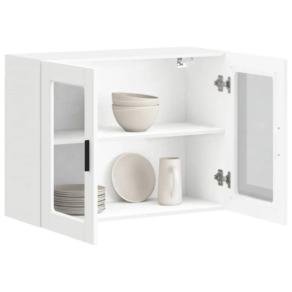 White Kitchen Wall Cabinet Glass Door Mounted Storage Unit