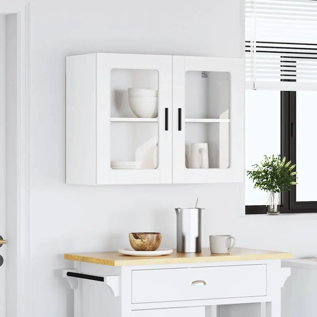White Kitchen Wall Cabinet Glass Door Mounted Storage Unit