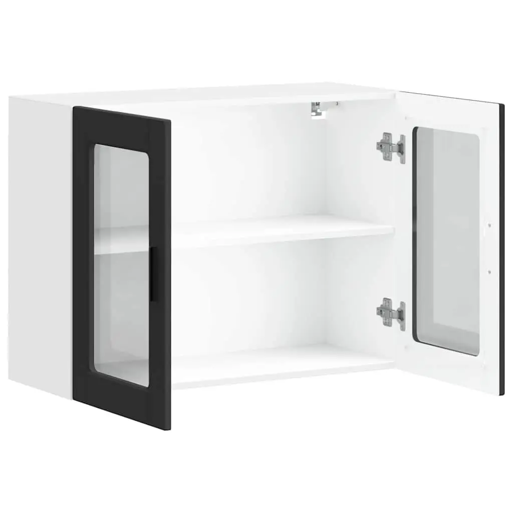 Kitchen Wall Cabinet Glass Door Black Storage Unit Wall-Mounted Organizer