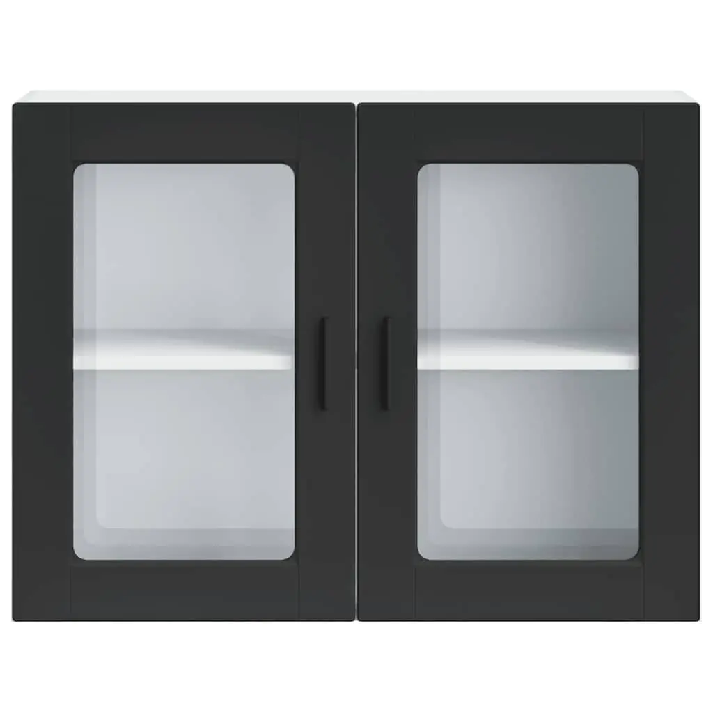 Kitchen Wall Cabinet Glass Door Black Storage Unit Wall-Mounted Organizer