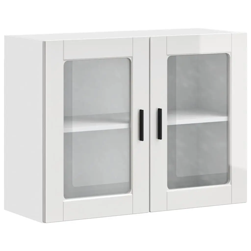 Kitchen Wall Cabinet Glass Door White High Gloss Storage Cupboard Wall-Mounted