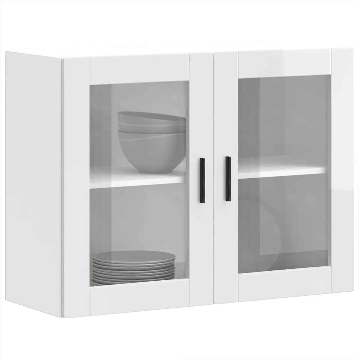 Kitchen Wall Cabinet Glass Door White High Gloss Storage Cupboard Wall-Mounted