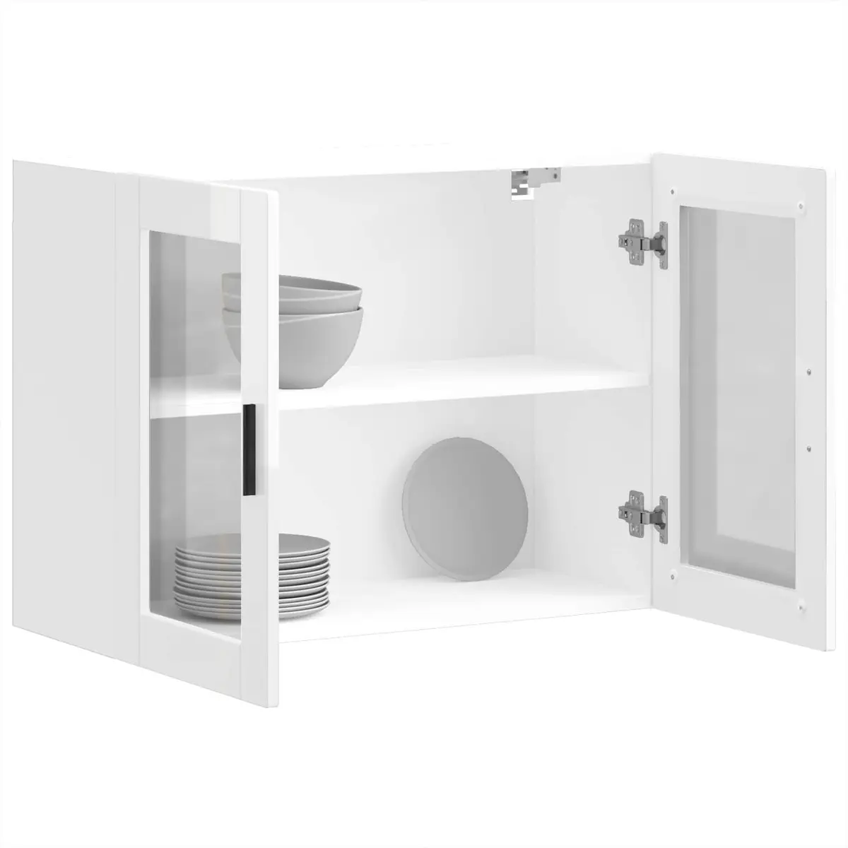 Kitchen Wall Cabinet Glass Door White High Gloss Storage Cupboard Wall-Mounted