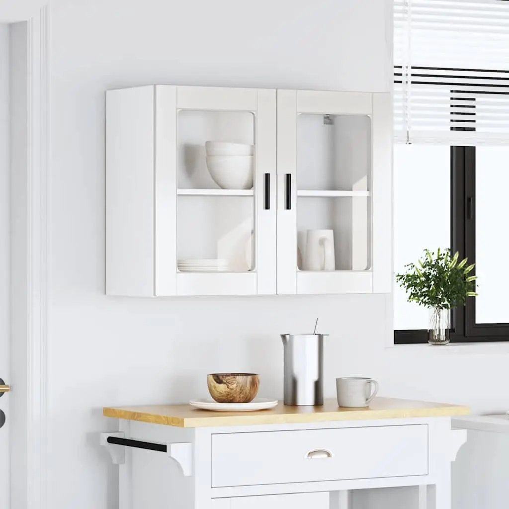 Kitchen Wall Cabinet Glass Door White High Gloss Storage Cupboard Wall-Mounted