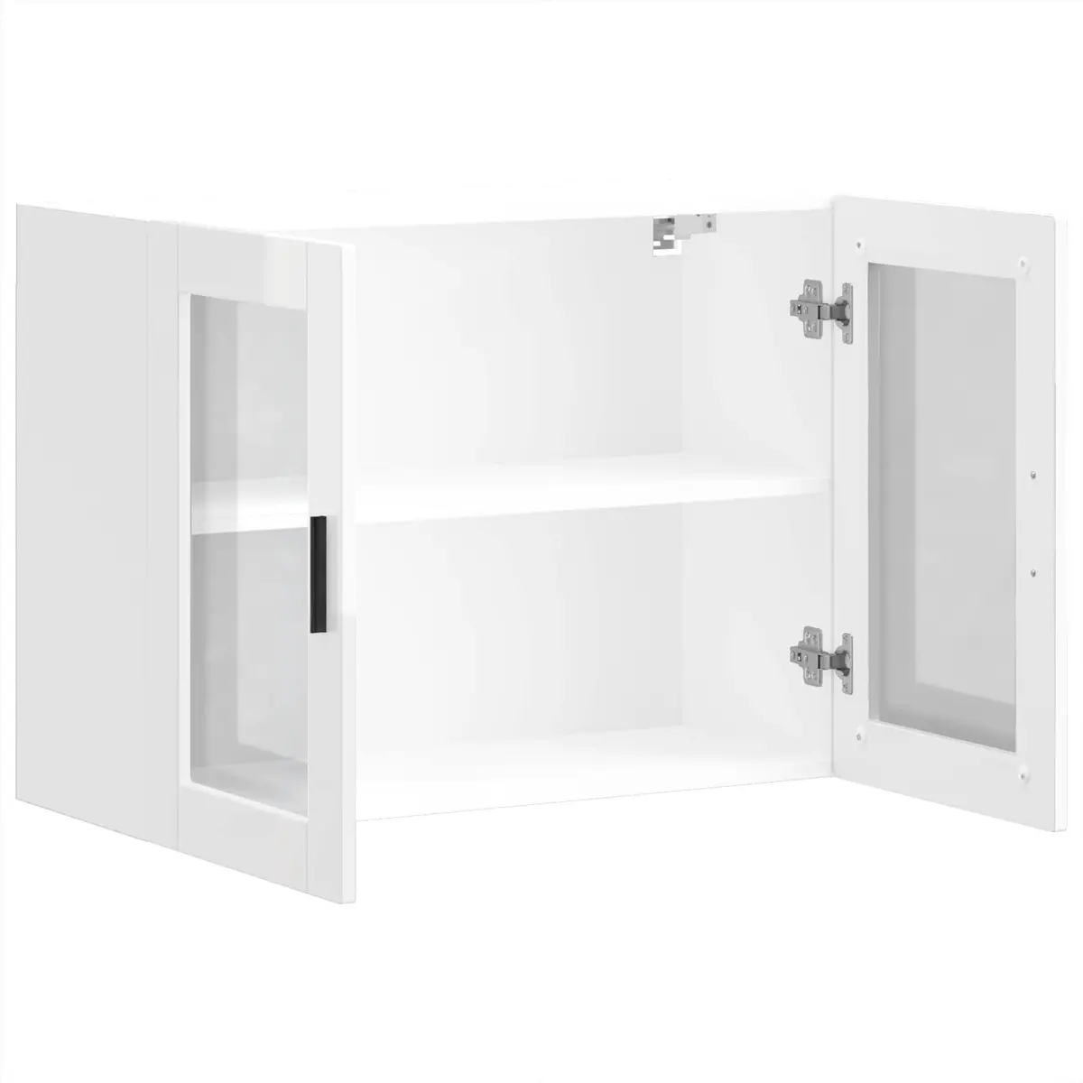 Kitchen Wall Cabinet Glass Door White High Gloss Storage Cupboard Wall-Mounted