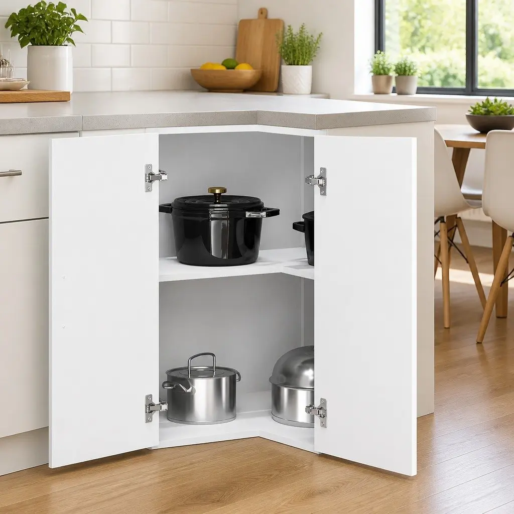 Kitchen Wall Corner Cabinet White Engineered Wood Storage Cupboard