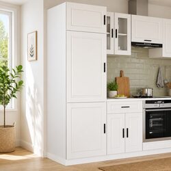 White Kitchen Cupboard Storage Cabinet Engineered Wood Adjustable Feet Doors