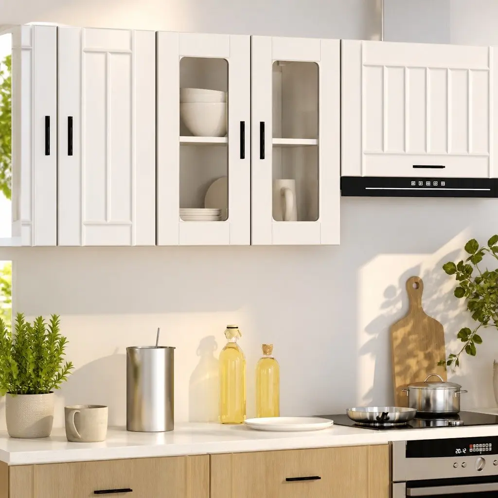 Kitchen Cabinet Glass Door White Wall-Mounted Storage Organiser
