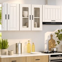 Kitchen Wall Cabinet Glass Door White Storage Cupboard Wall-Mounted Organiser