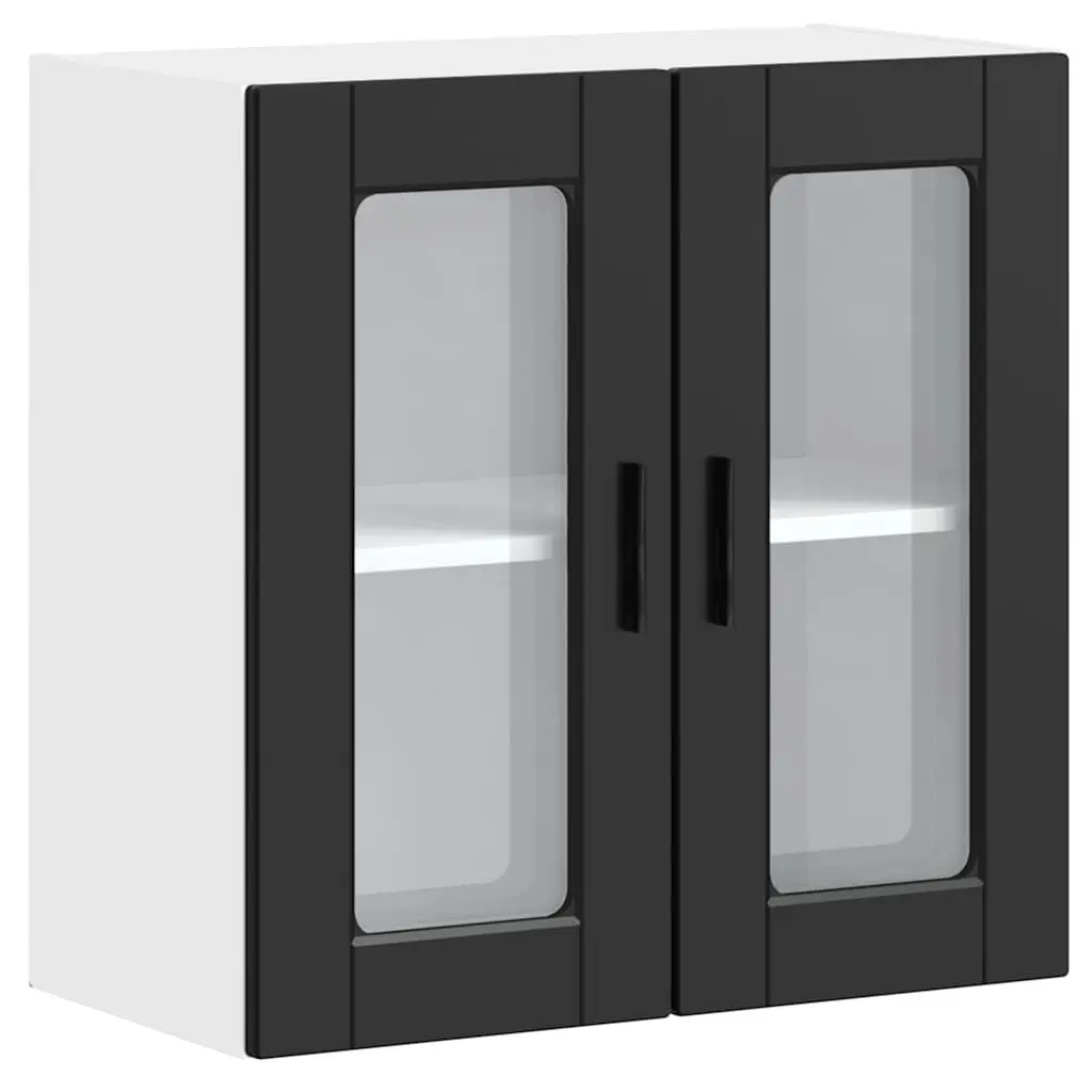 Kitchen Wall Cabinet Glass Door Black Storage Organiser Wall-Mounted Cupboard
