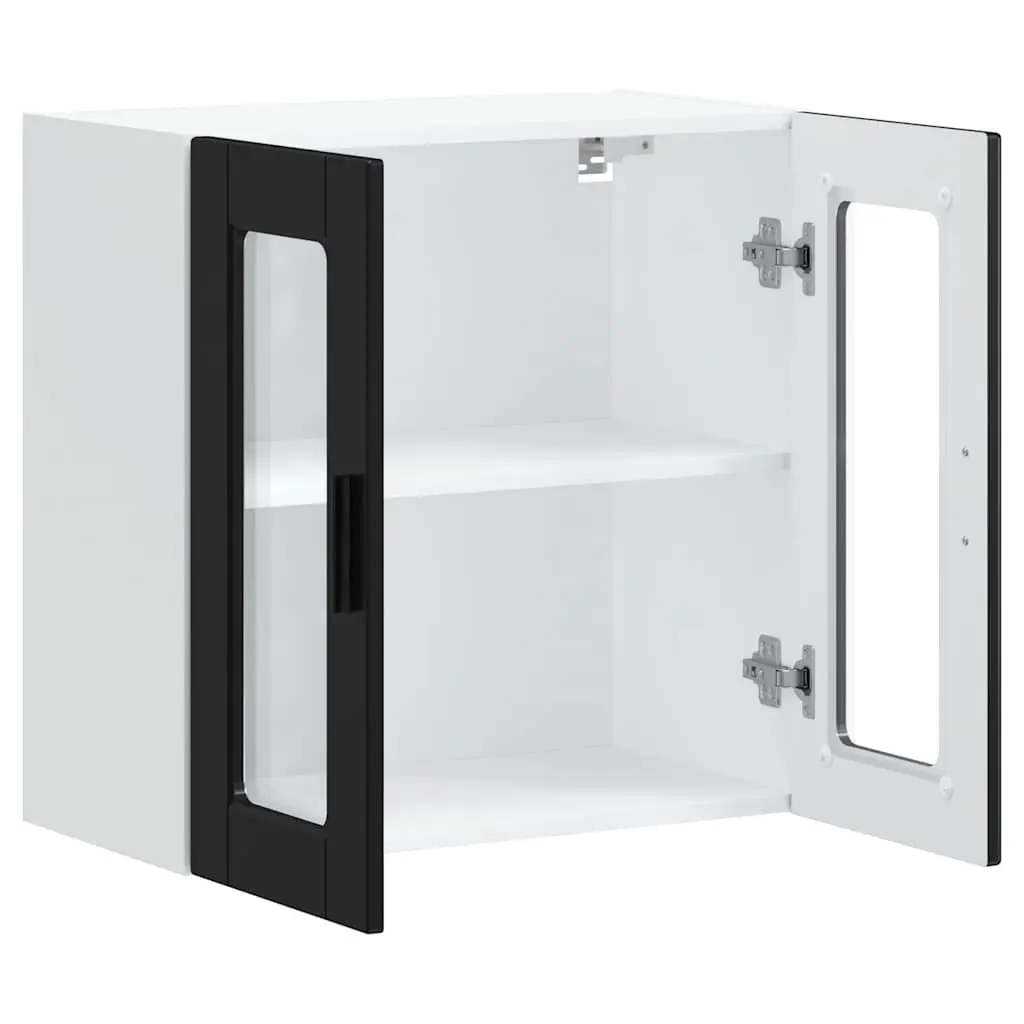 Kitchen Wall Cabinet Glass Door Black Storage Organiser Wall-Mounted Cupboard