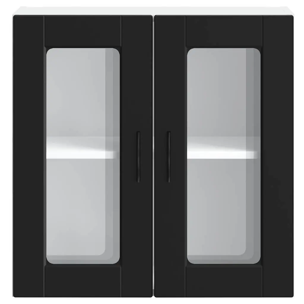 Kitchen Wall Cabinet Glass Door Black Storage Organiser Wall-Mounted Cupboard
