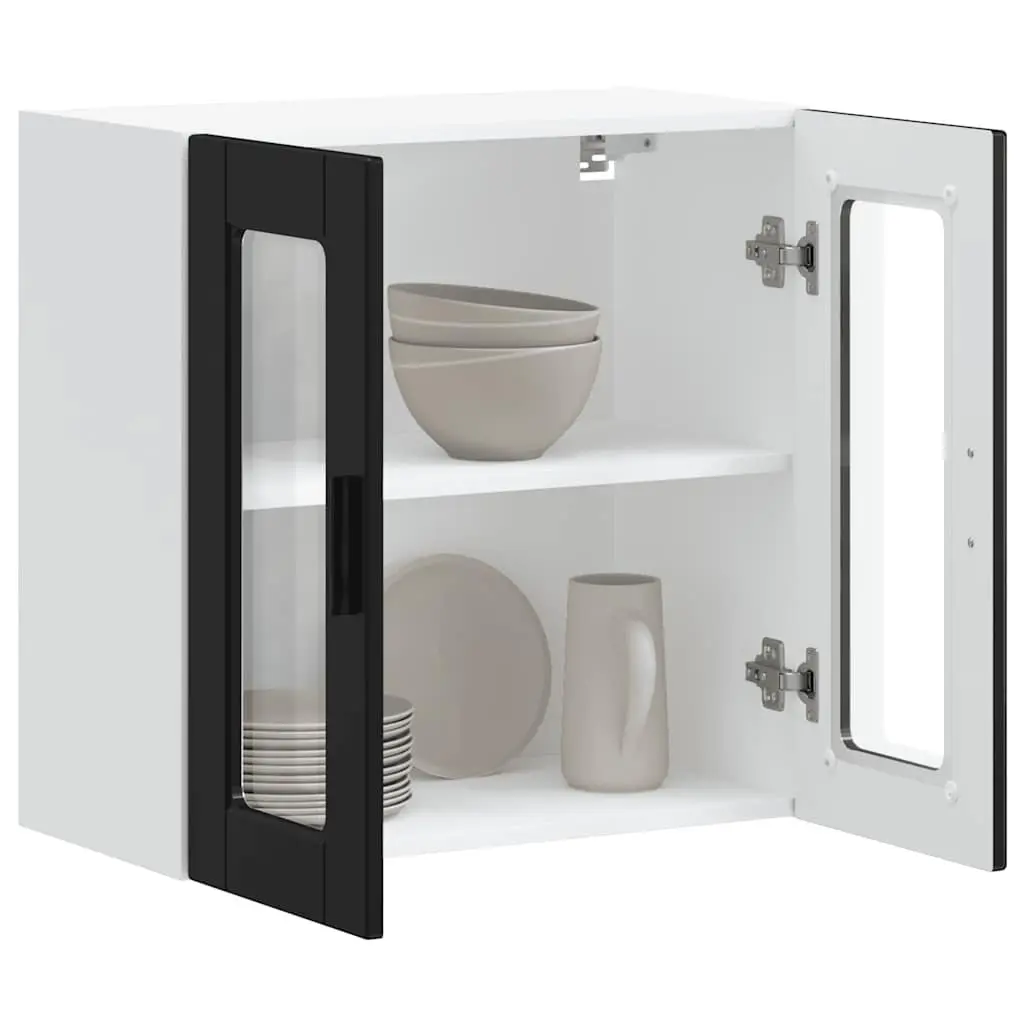 Kitchen Wall Cabinet Glass Door Black Storage Organiser Wall-Mounted Cupboard
