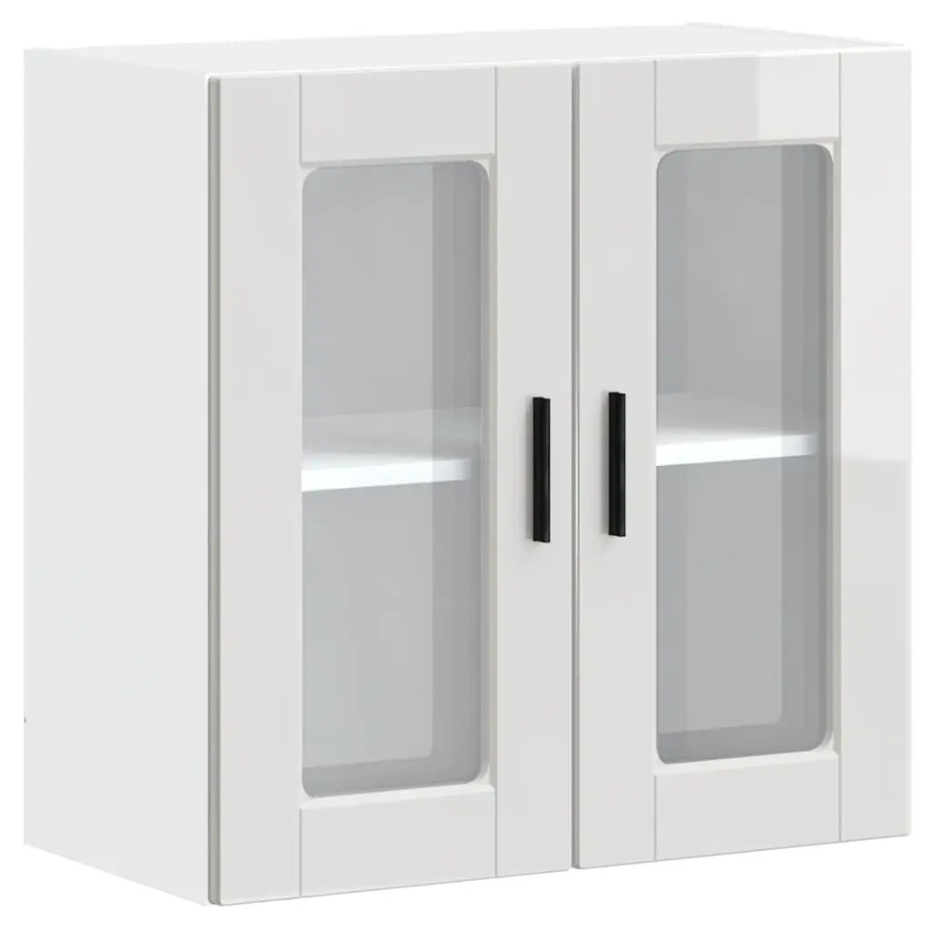 Kitchen Wall Cabinet Glass Door White High Gloss Storage Shelving Unit Organiser