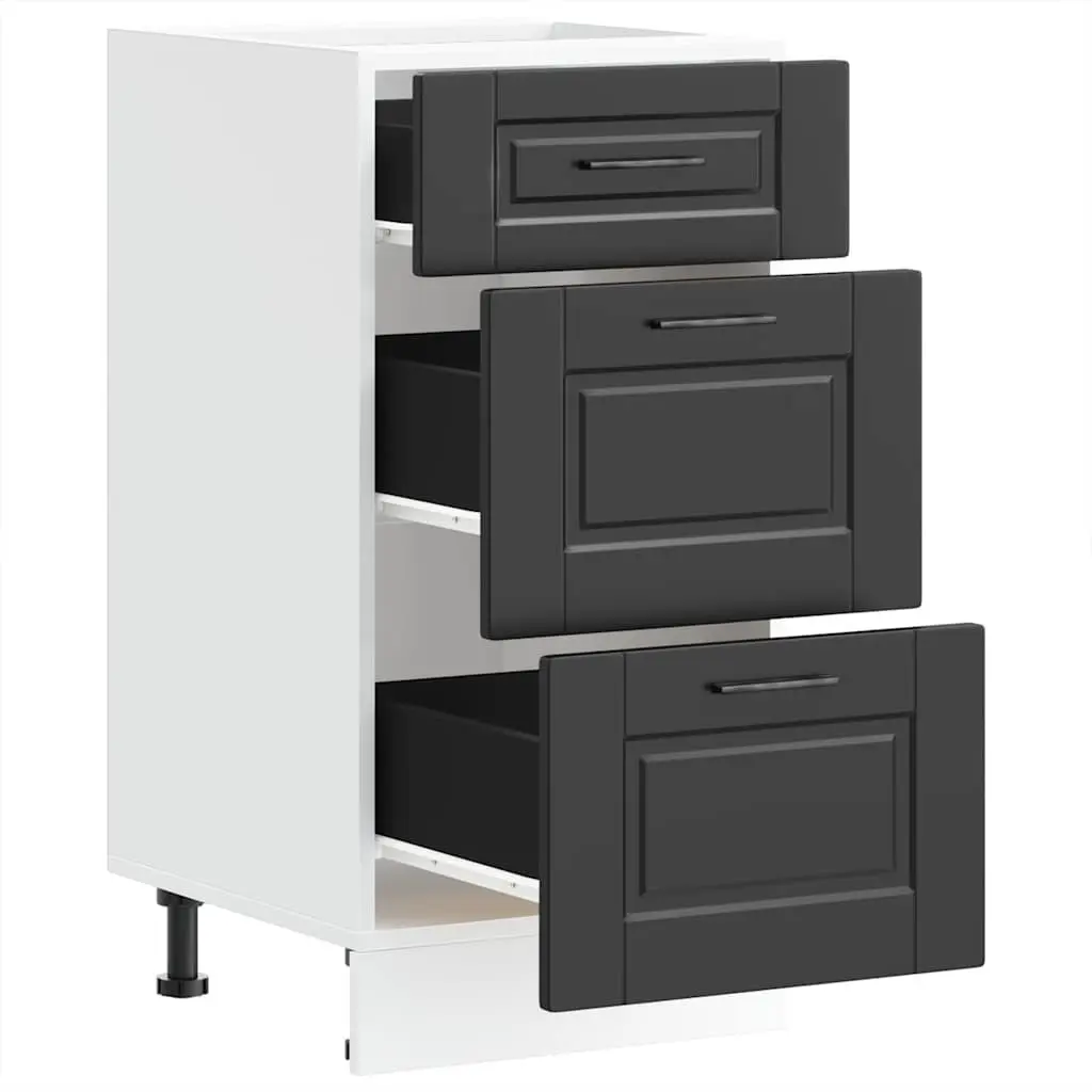 Kitchen Base Cabinet Black Engineered Wood Storage Cupboard Adjustable Feet
