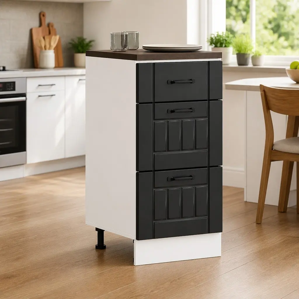 Kitchen Base Cabinet Black Storage Unit Engineered Wood Cupboard Lucca Design