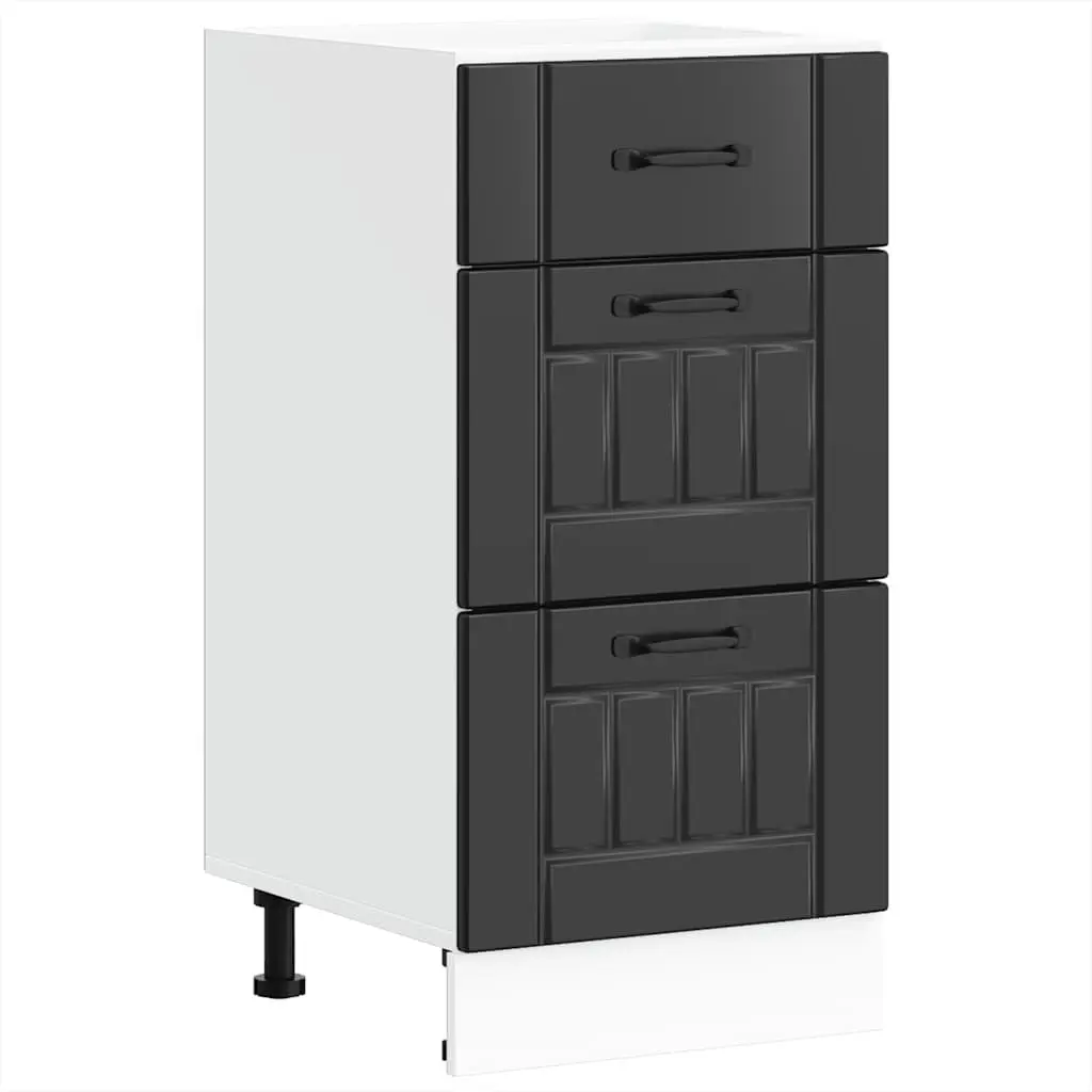 Kitchen Base Cabinet Black Storage Unit Engineered Wood Cupboard Lucca Design
