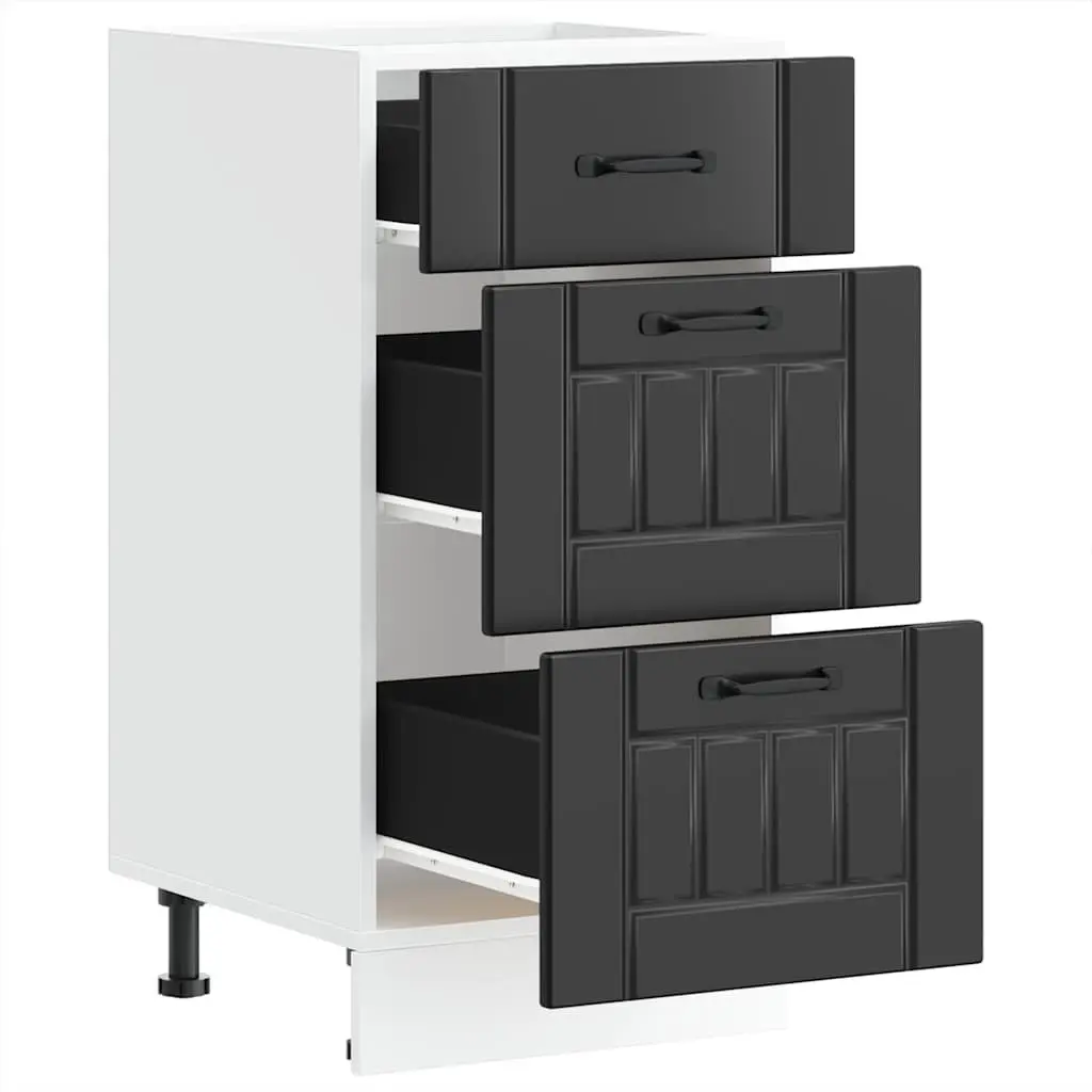 Kitchen Base Cabinet Black Storage Unit Engineered Wood Cupboard Lucca Design