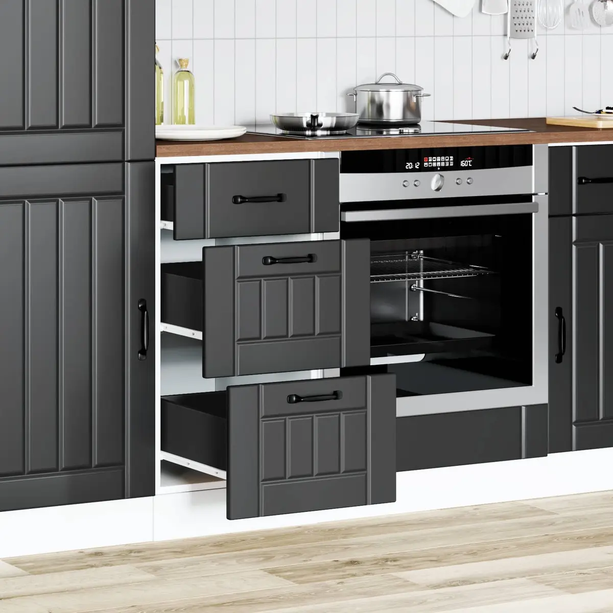 Kitchen Base Cabinet Black Storage Unit Engineered Wood Cupboard Lucca Design