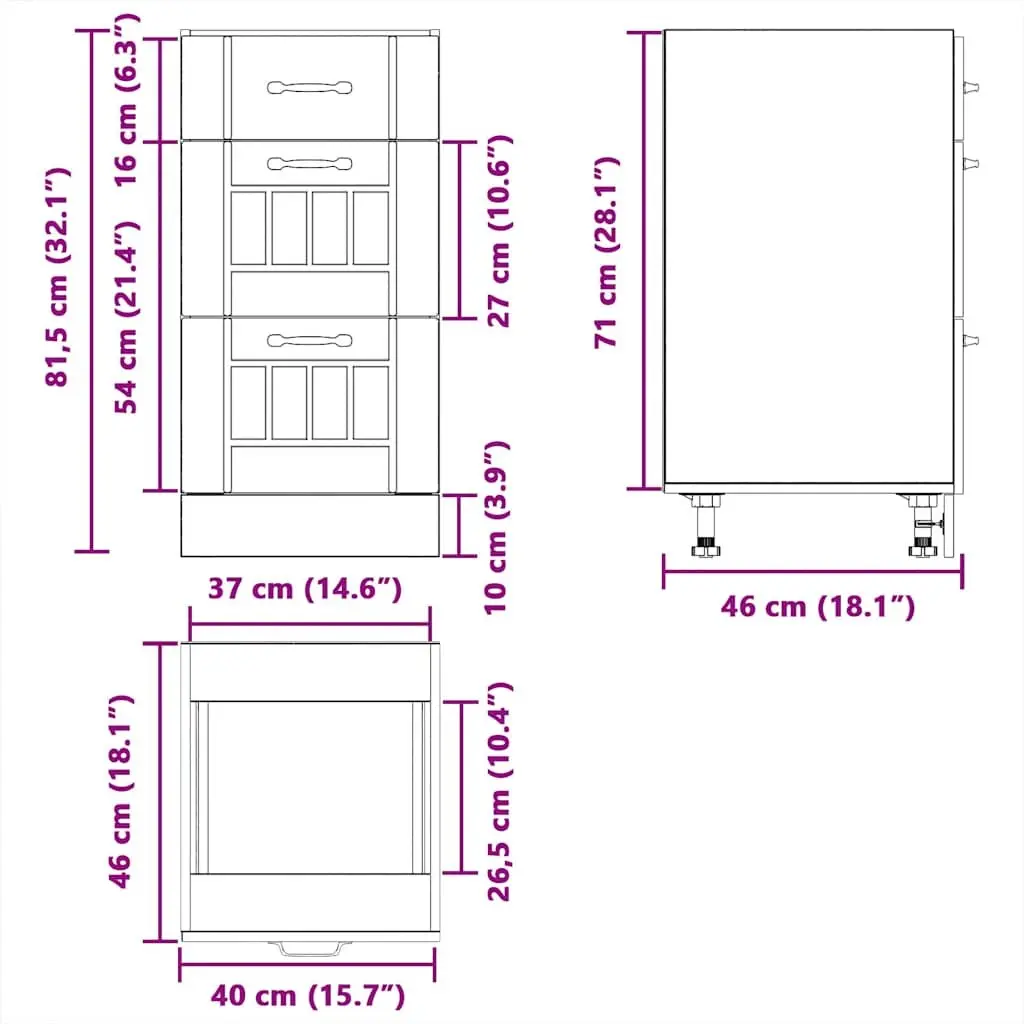 Kitchen Base Cabinet White Engineered Wood Storage Cupboard Unit Adjustable Feet