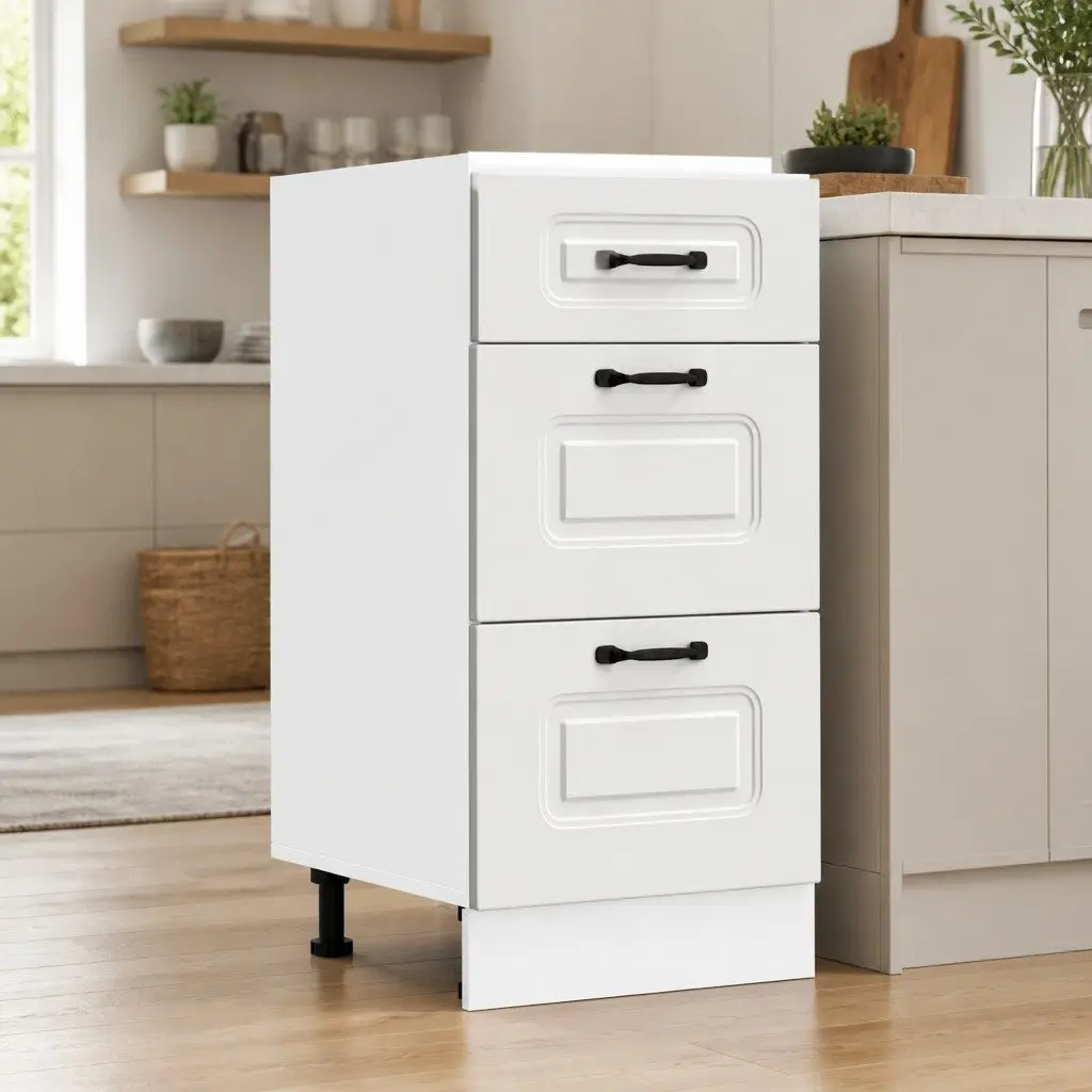 Kitchen Base Cabinet White Engineered Wood Adjustable Feet Storage Cupboard