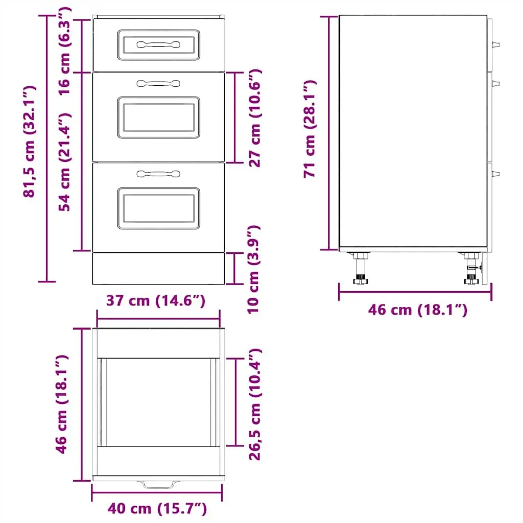 Kitchen Base Cabinet White Engineered Wood Adjustable Feet Storage Cupboard