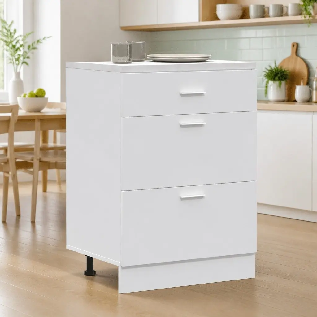 Kitchen Base Cabinet White Engineered Wood Adjustable Feet