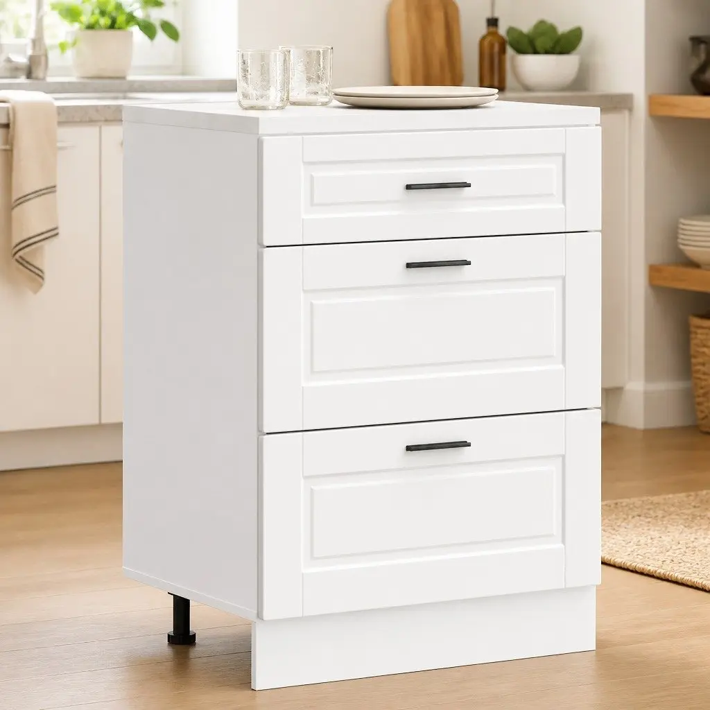 Kitchen Cabinet White Engineered Wood Storage Cupboard Adjustable Feet