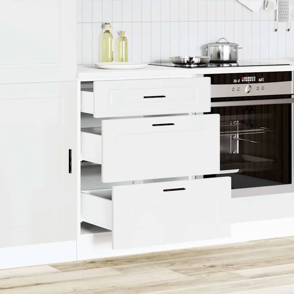 Kitchen Cabinet White Engineered Wood Storage Cupboard Adjustable Feet