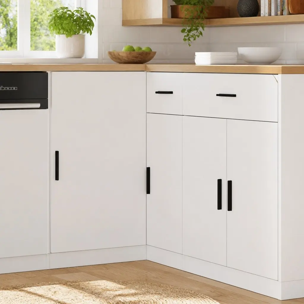 Kitchen Base Cabinet White Engineered Wood Storage Cupboard