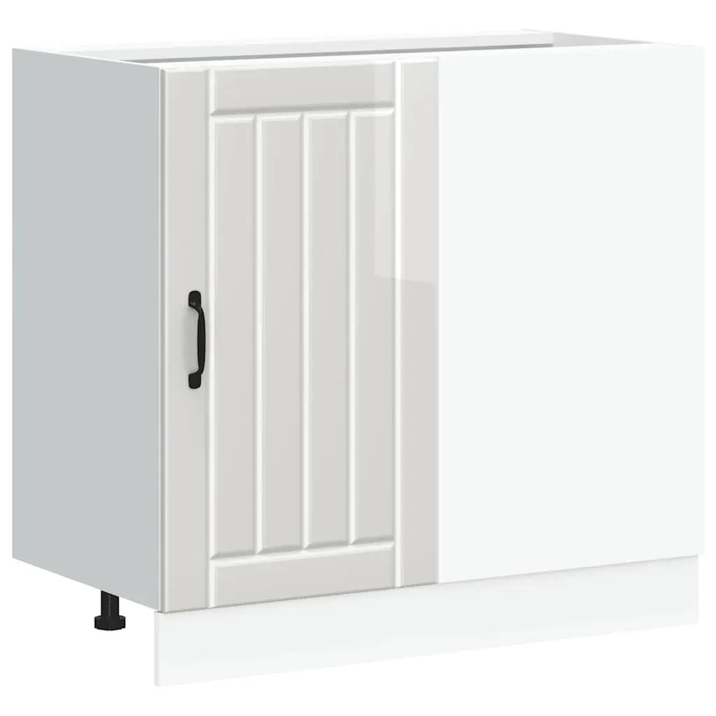 Kitchen Base Cabinet White High Gloss Engineered Wood Storage Furniture
