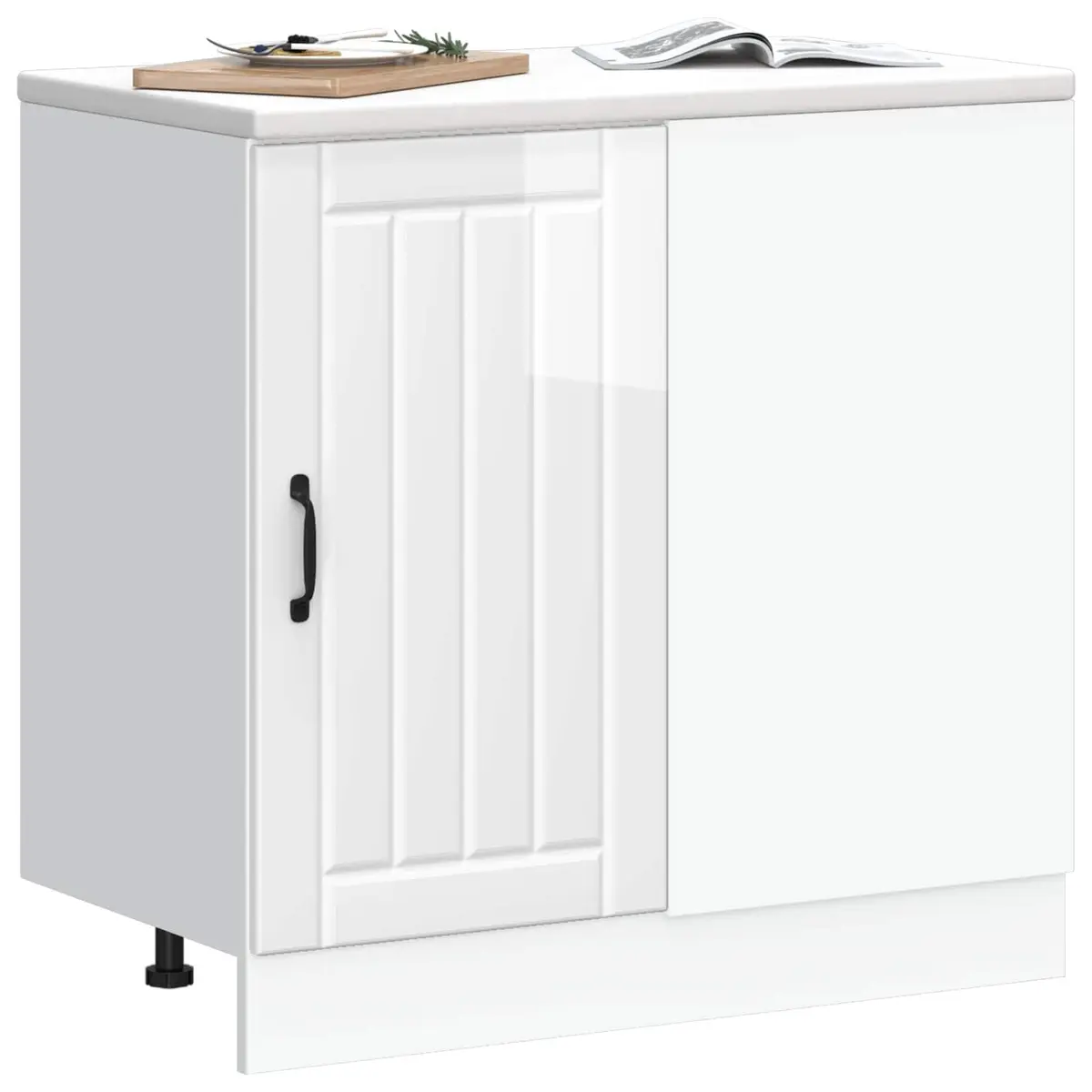 Kitchen Base Cabinet White High Gloss Engineered Wood Storage Furniture