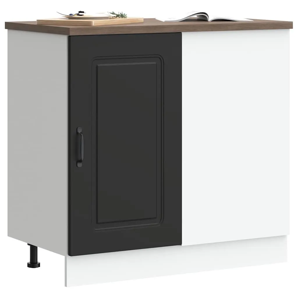 Kitchen Base Cabinet Black Engineered Wood Storage Cupboard with Doors