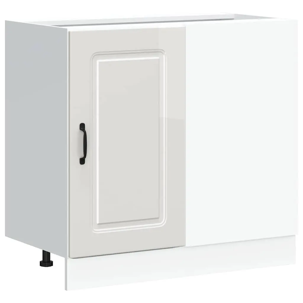 Kitchen Base Cabinet White High Gloss Engineered Wood Storage Cupboard Organizer