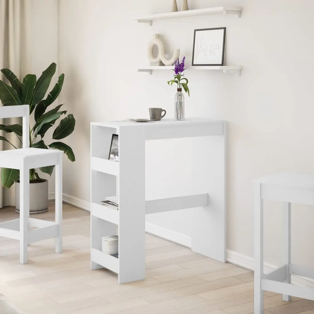 Bar Table with Storage Shelves White High Counter 90L x 40W x 103.5H cm