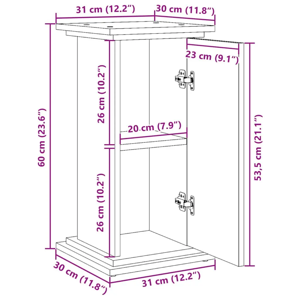 Plant Display Stand with Storage Brown Engineered Wood Cabinet Pillar Style 31 x 30 x 60 cm