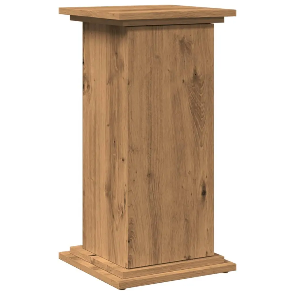 Two-Tier Display Stand with Storage Cabinet Brown Engineered Wood Pillar Style 31W x 30D x 60H cm