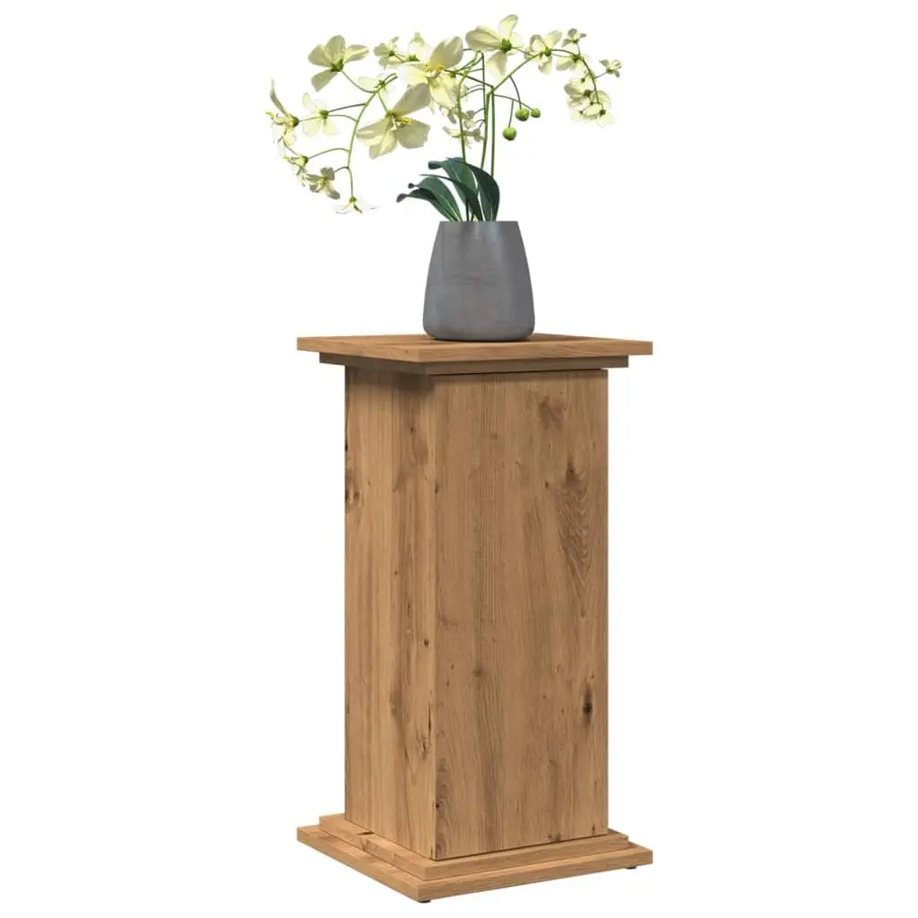 Two-Tier Display Stand with Storage Cabinet Brown Engineered Wood Pillar Style 31W x 30D x 60H cm