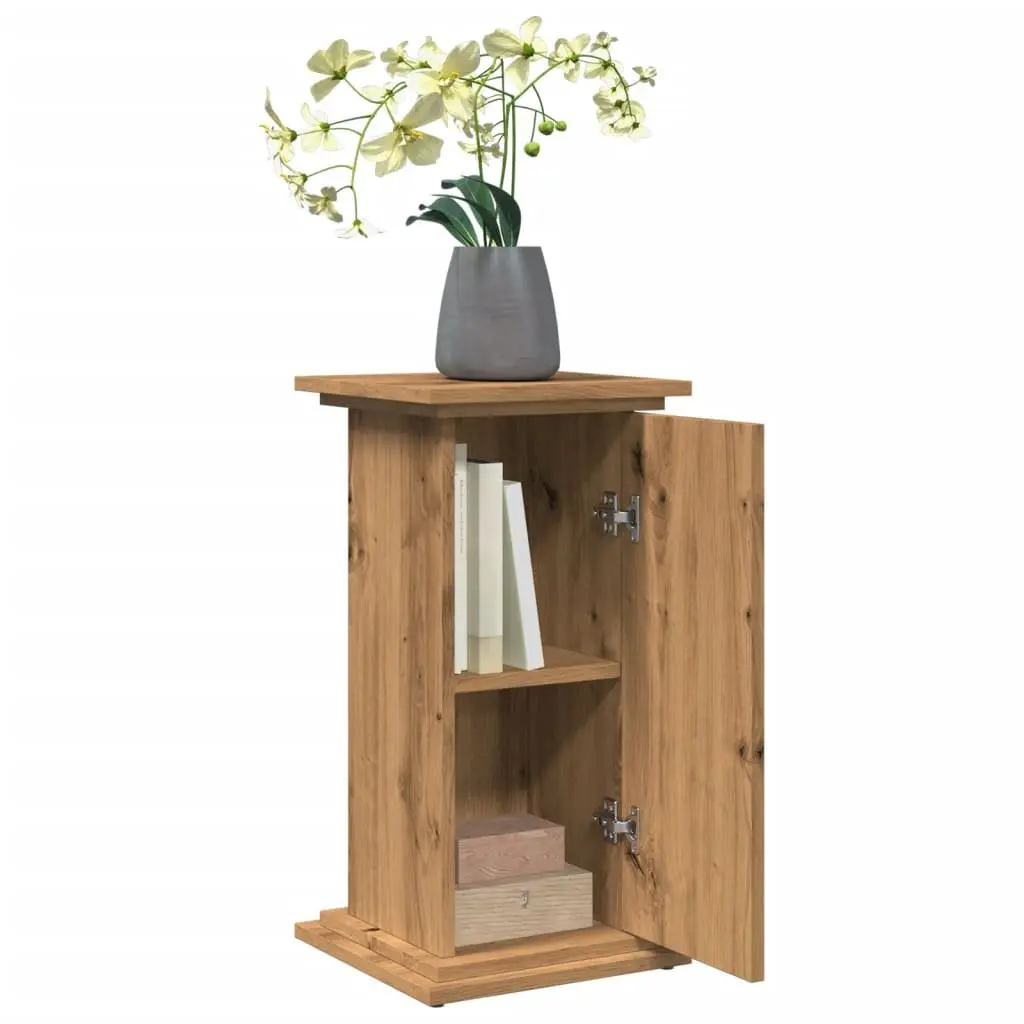 Two-Tier Display Stand with Storage Cabinet Brown Engineered Wood Pillar Style 31W x 30D x 60H cm