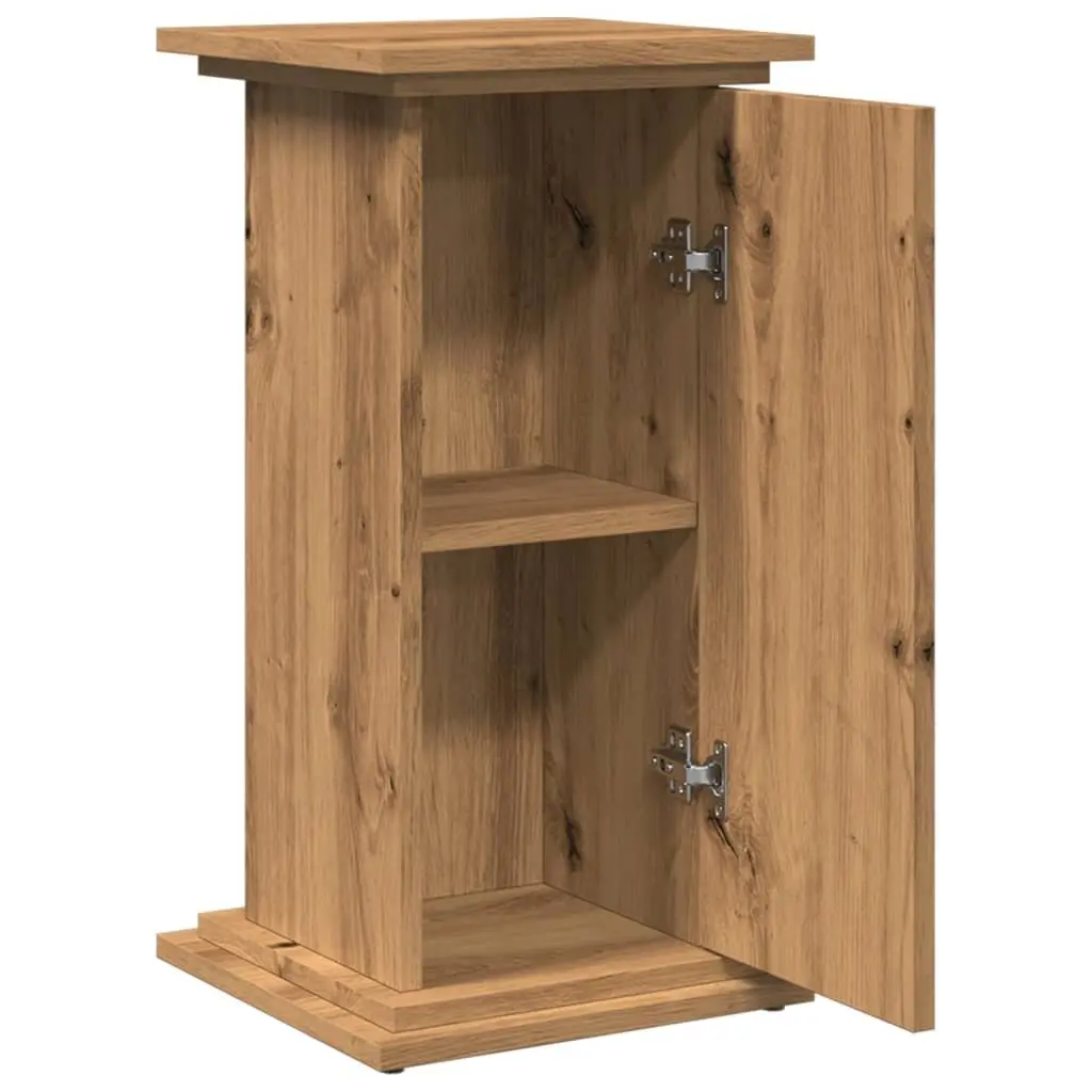 Two-Tier Display Stand with Storage Cabinet Brown Engineered Wood Pillar Style 31W x 30D x 60H cm