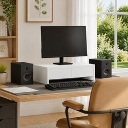 Monitor Stand with Drawers White 50x27x15 cm Engineered Wood Desktop Riser
