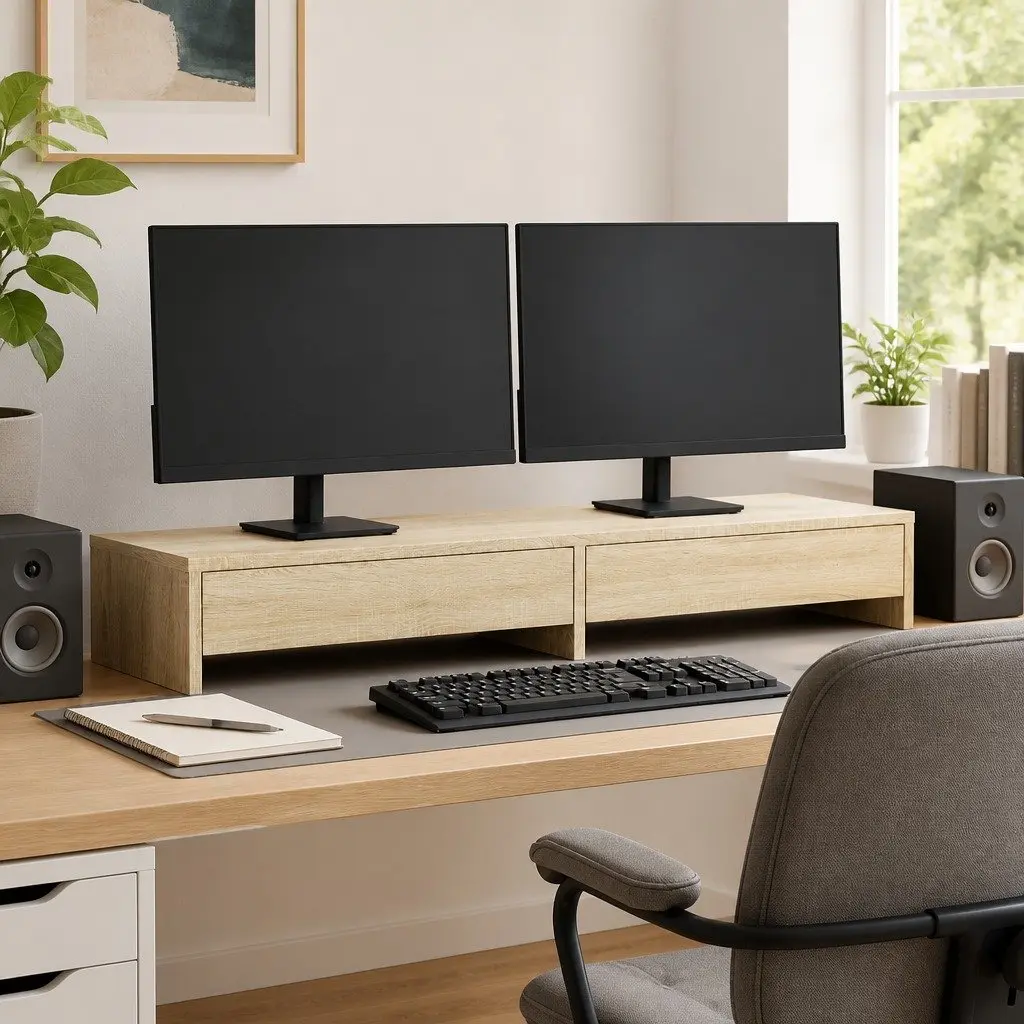 Monitor Stand with Storage Drawers Brown Engineered Wood 100 x 27 x 15 cm
