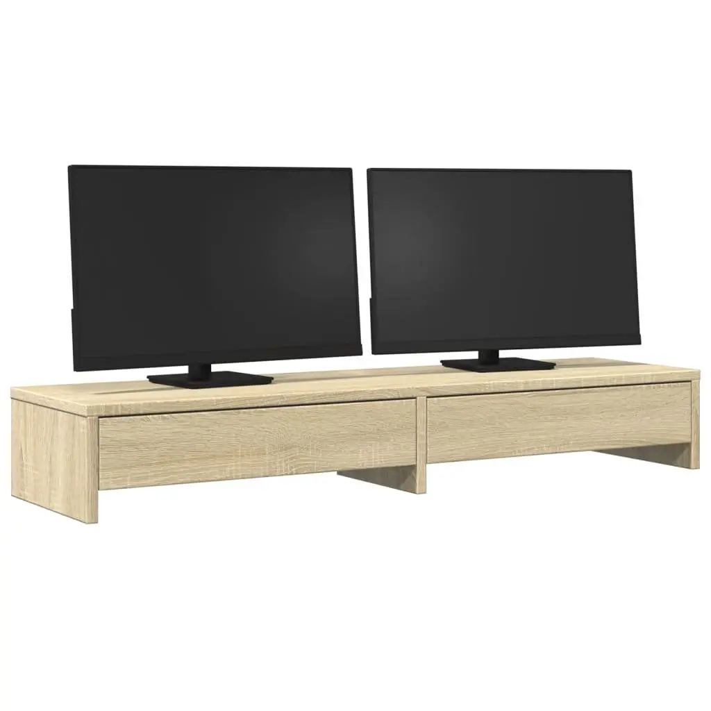 Monitor Stand with Storage Drawers Brown Engineered Wood 100 x 27 x 15 cm