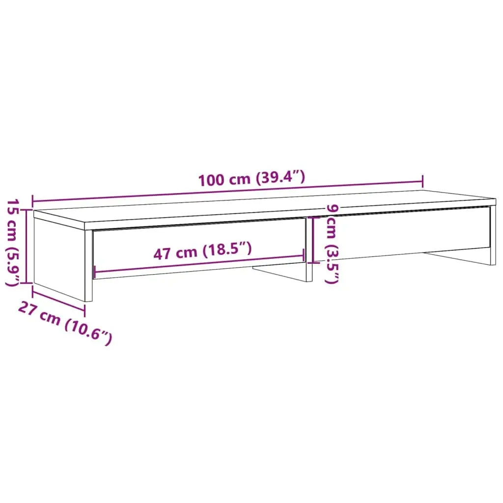 Monitor Stand with Storage Drawers Brown Engineered Wood 100 x 27 x 15 cm
